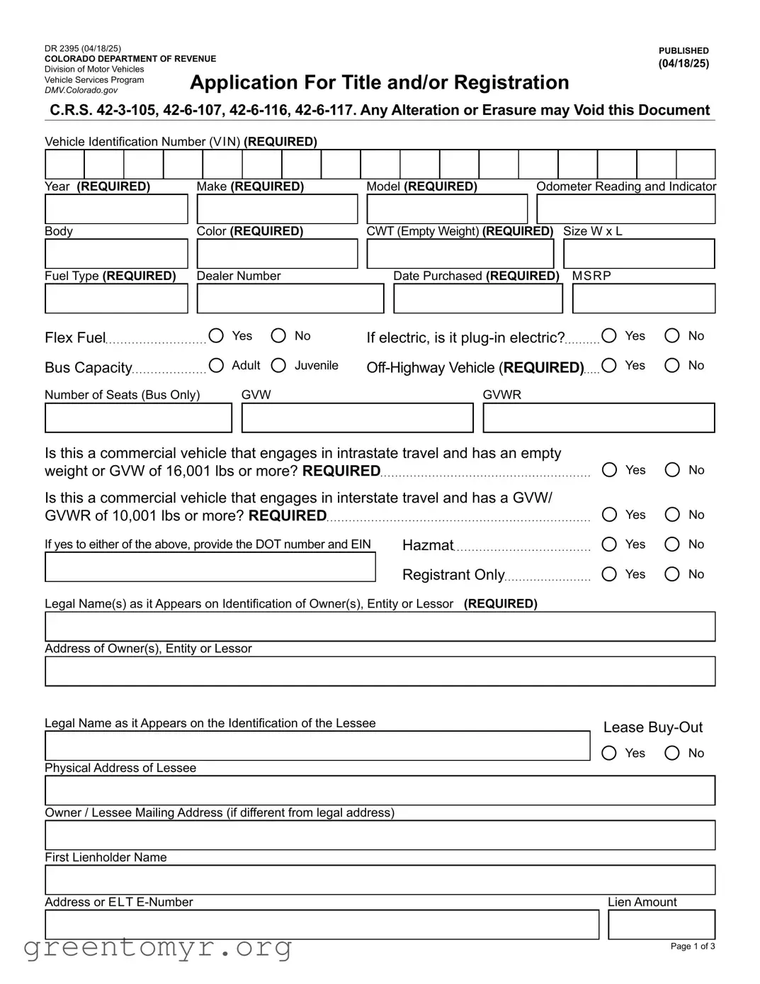 Fill in a Valid Colorado Dr 2395 Template