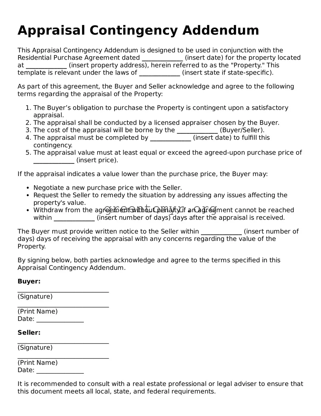 Valid Appraisal Contingency Addendum Form
