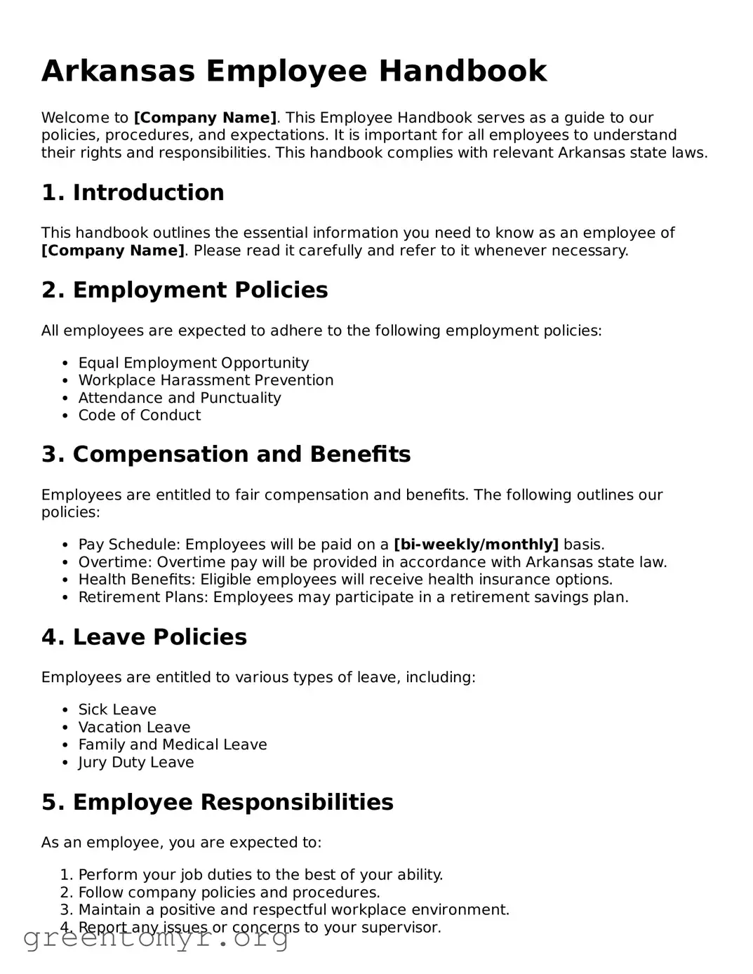 Employee Handbook Form for the State of Arkansas