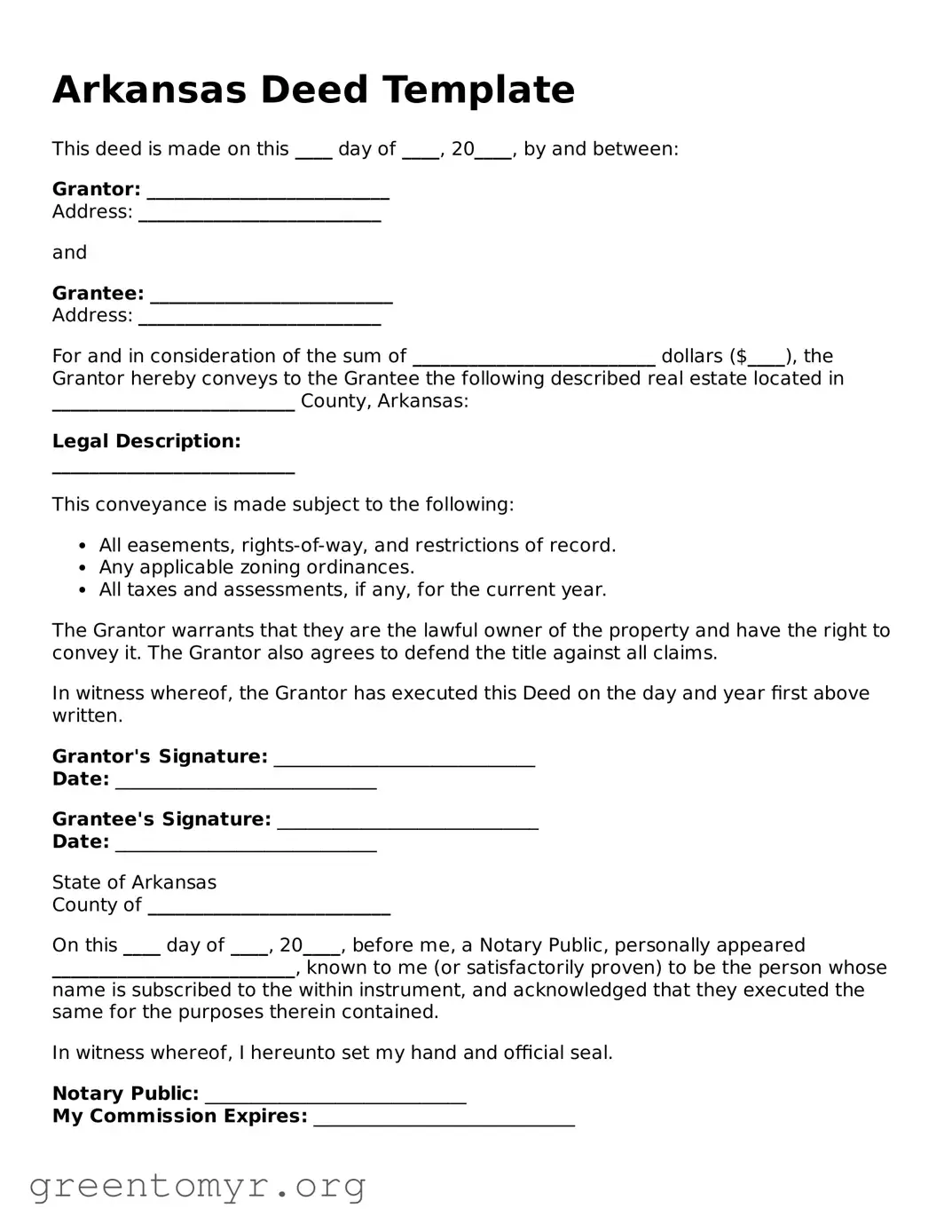 Deed Form for the State of Arkansas