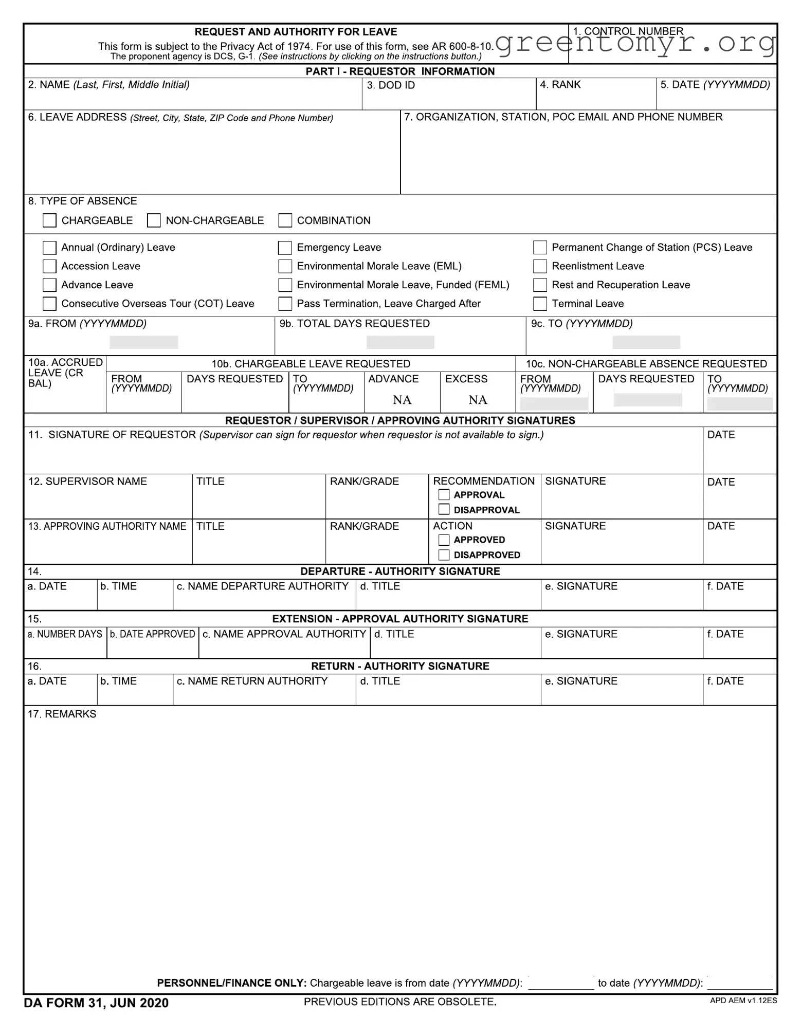 Fill in a Valid Da 31 Template