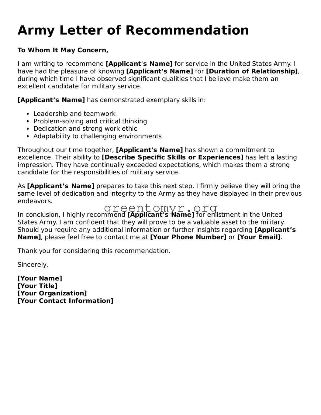 Valid Army Letter of Recommendation Form