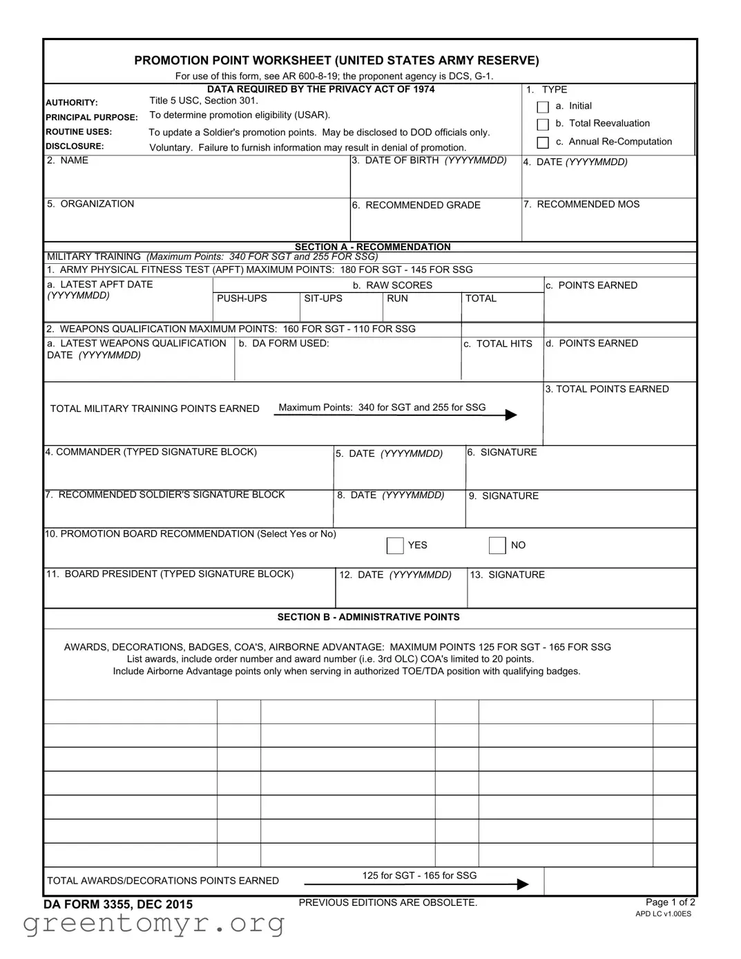 Fill in a Valid Da 3355 Template