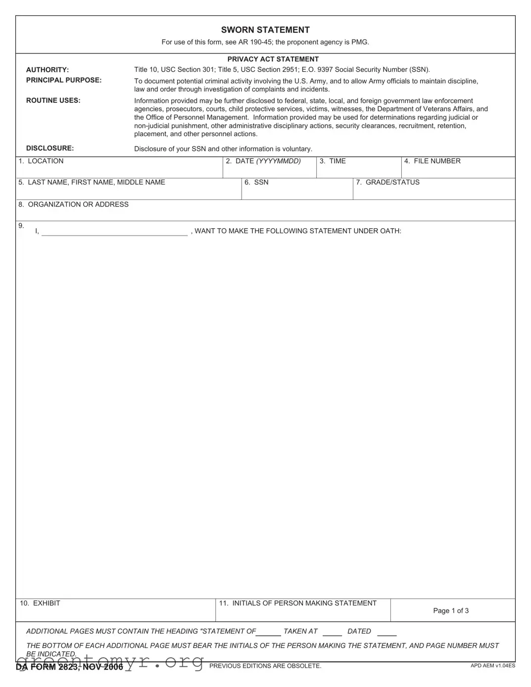 Fill in a Valid Da 2823 Template