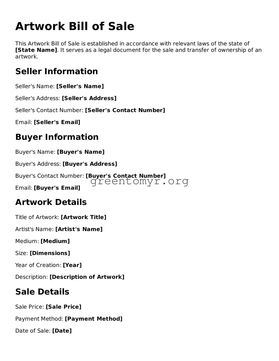 Valid Artwork Bill of Sale Form