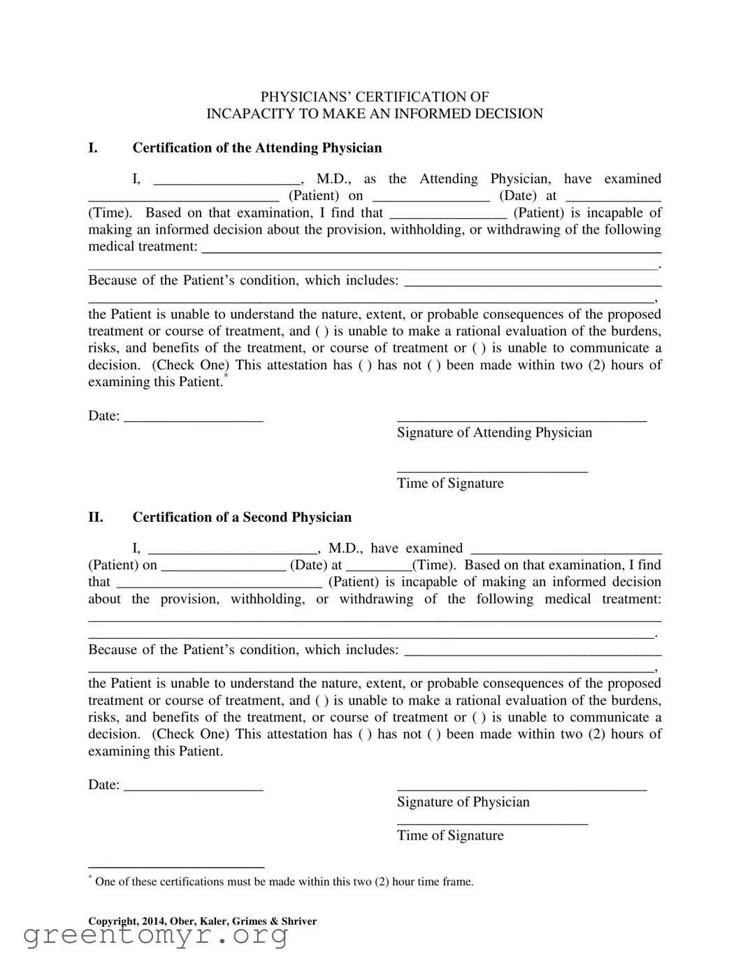 Fill in a Valid Certification Of Incapacity Template