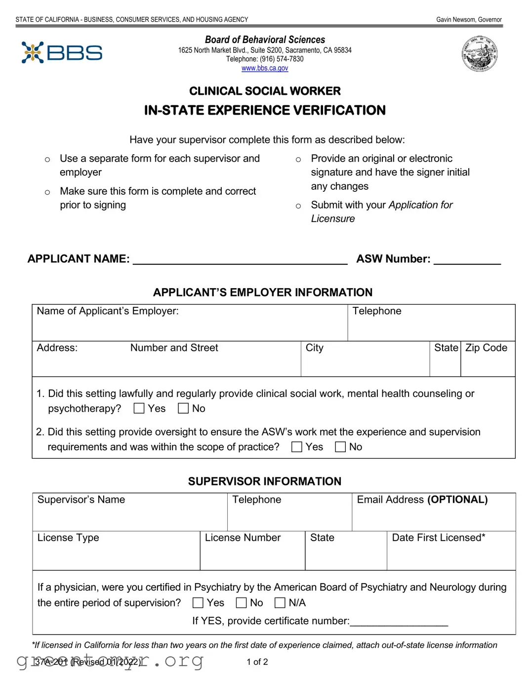Fill in a Valid Clinical Social Experience Verification Template