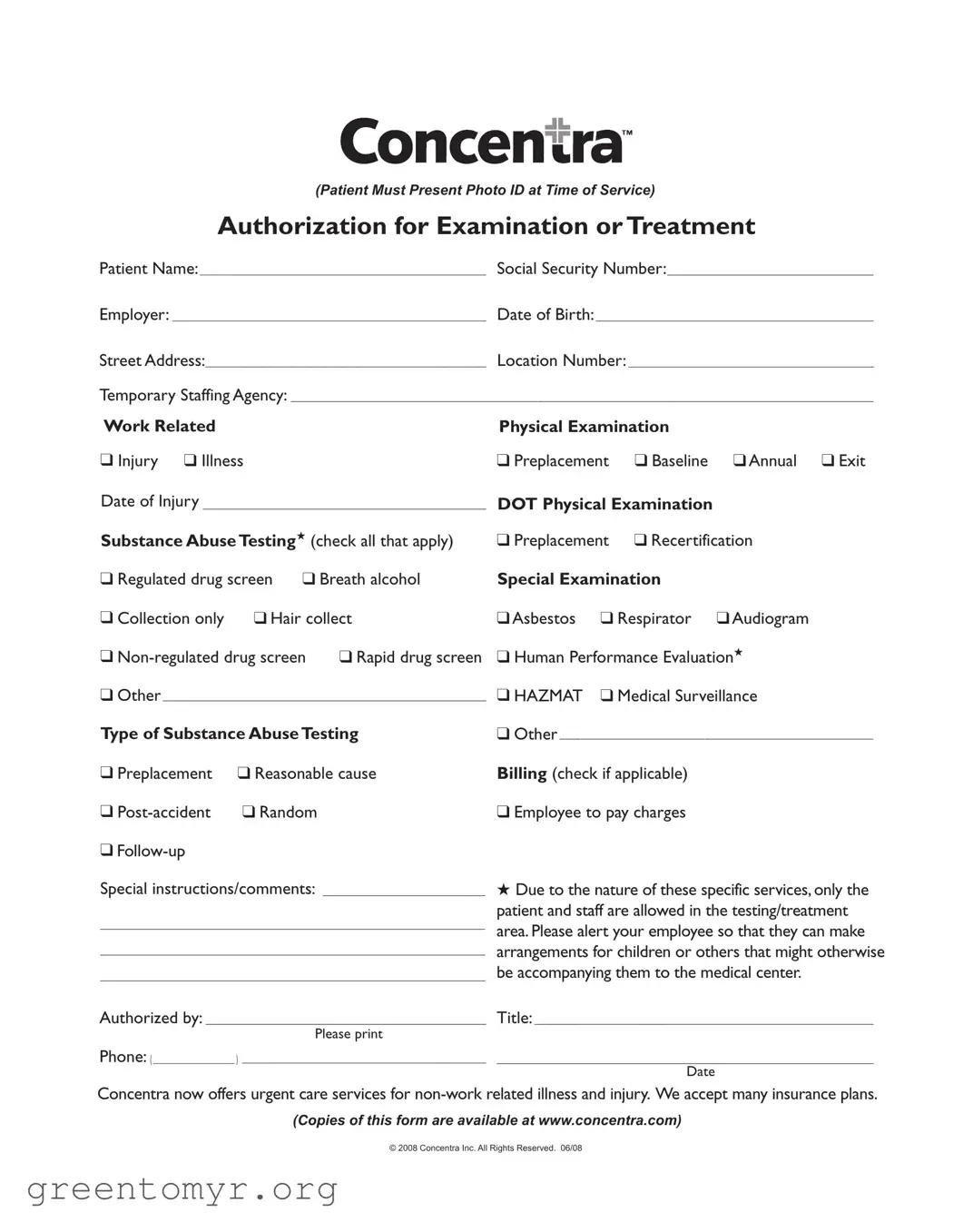 Fill in a Valid Concentra Authorization Template
