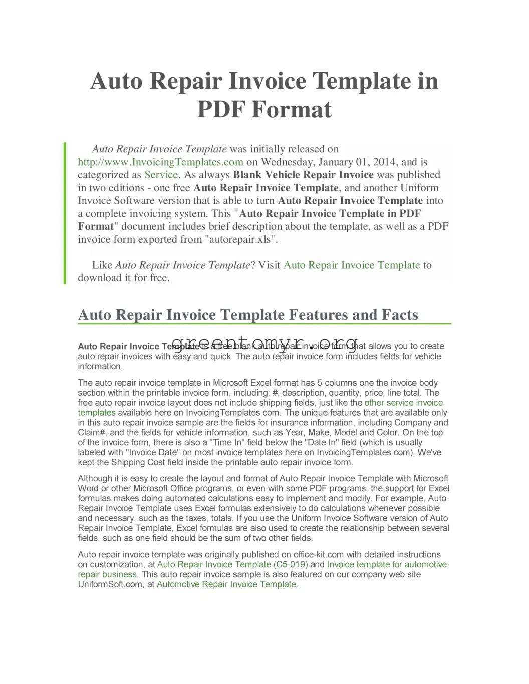 Fill in a Valid Auto Repair Invoice Template