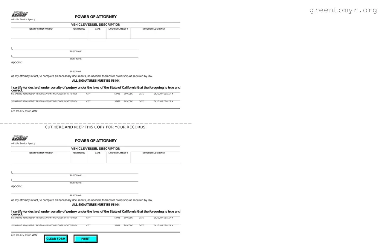 Fill in a Valid Vehicle POA REG 260 Template
