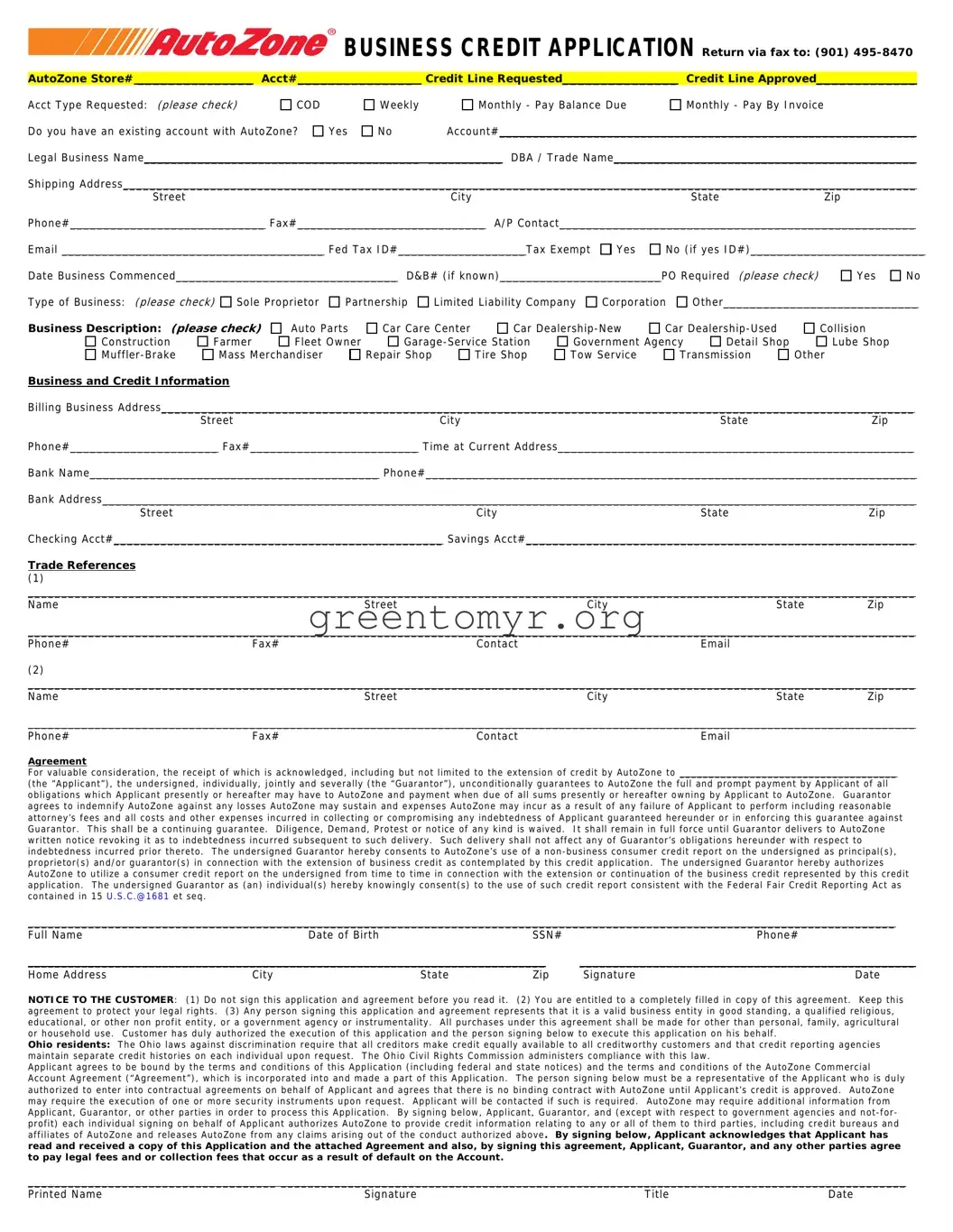 Fill in a Valid Autozone Credit Card Application Template