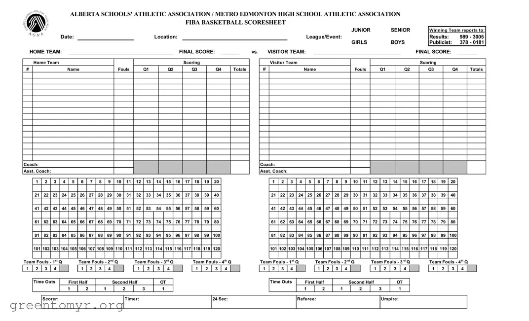 Fill in a Valid Basketball Scoresheet Template