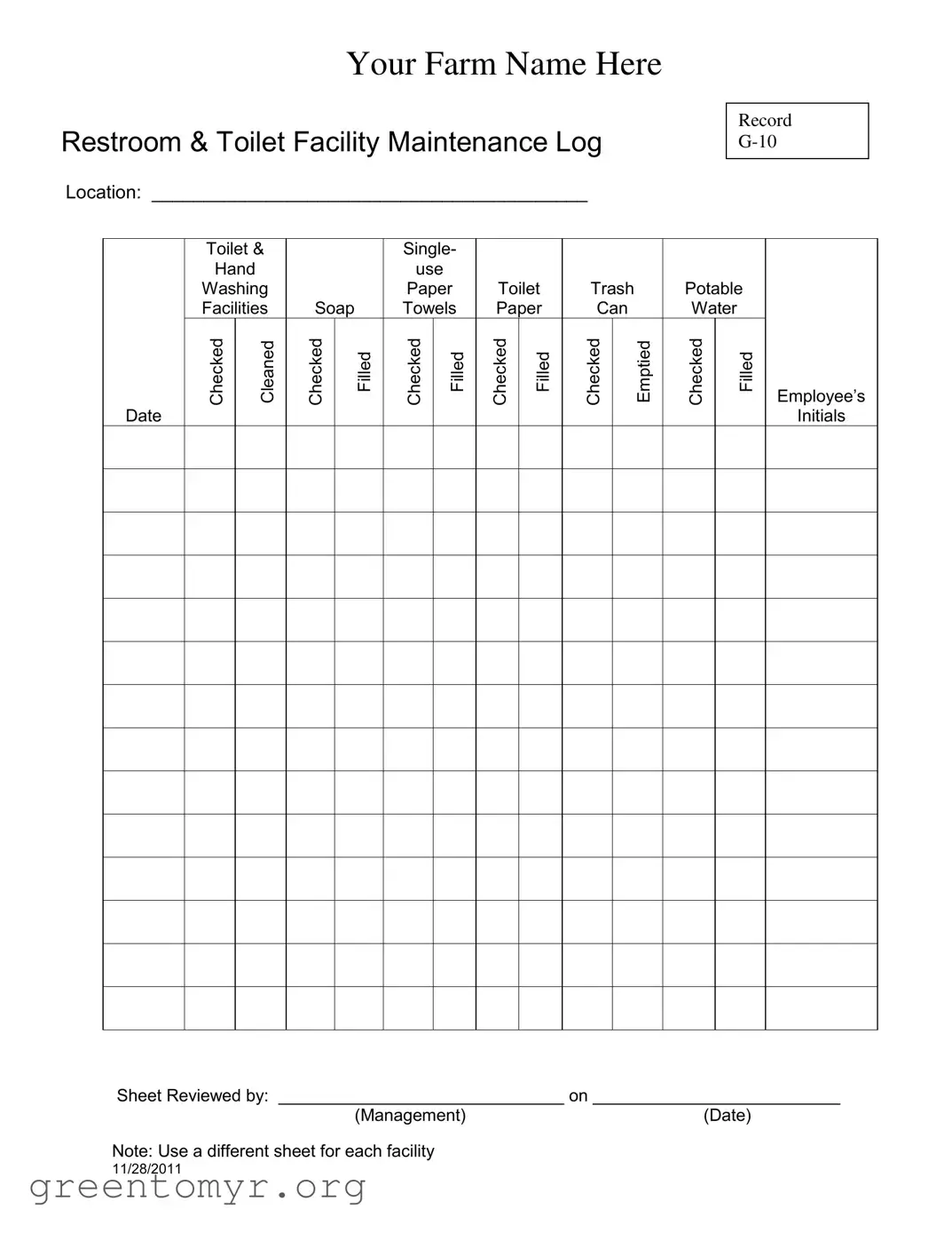 Fill in a Valid Bathroom Cleaning Log Sheet Template