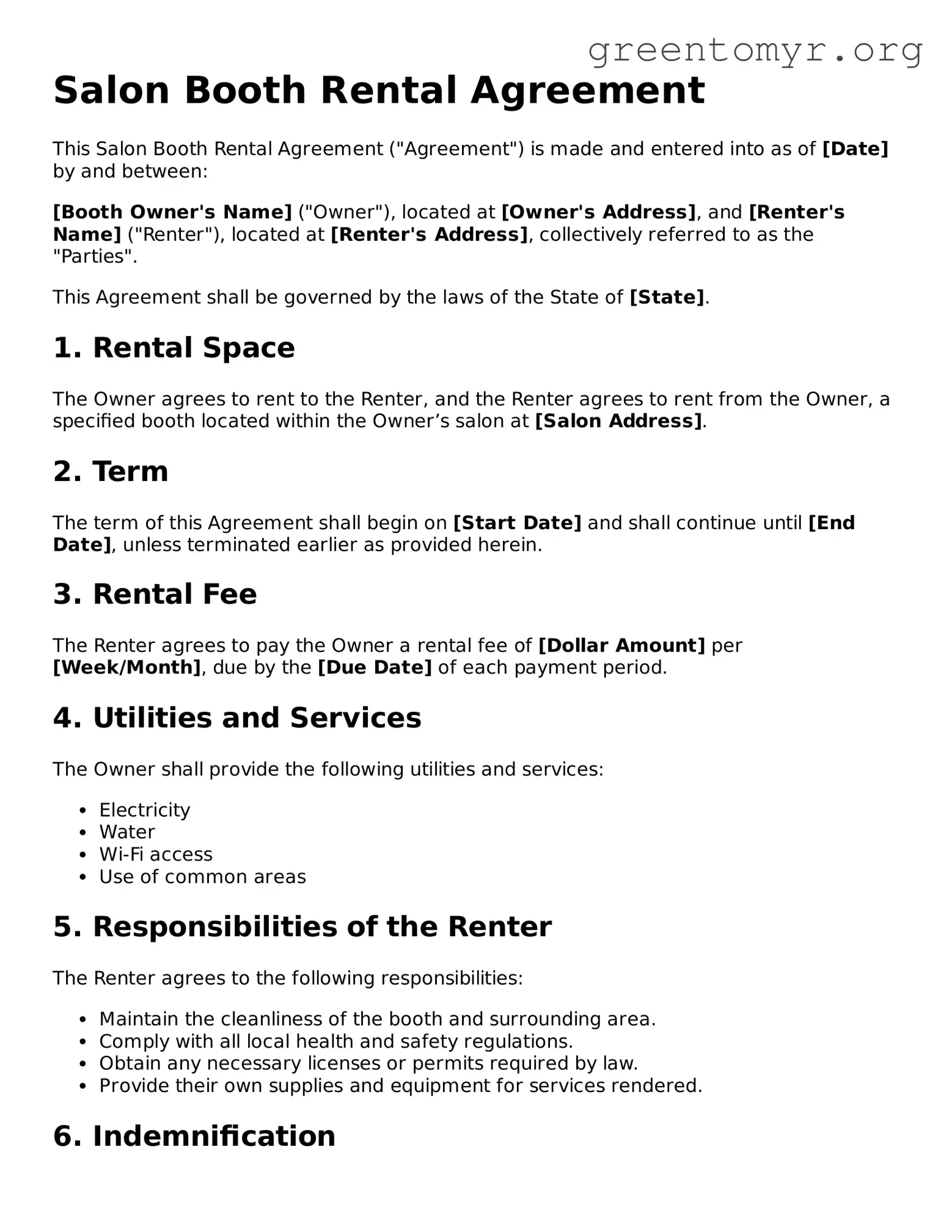 Valid Salon Booth Rental Agreement Form