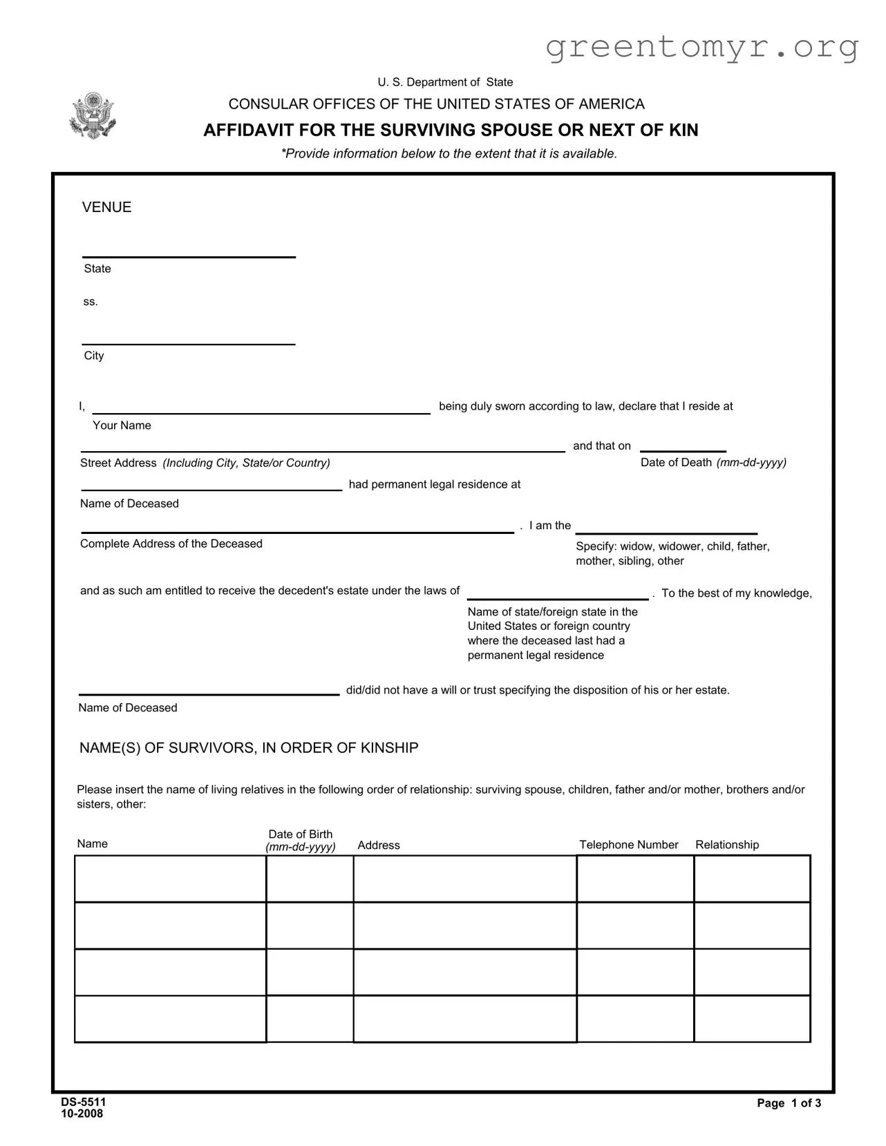 Fill in a Valid Next Of Kin Template