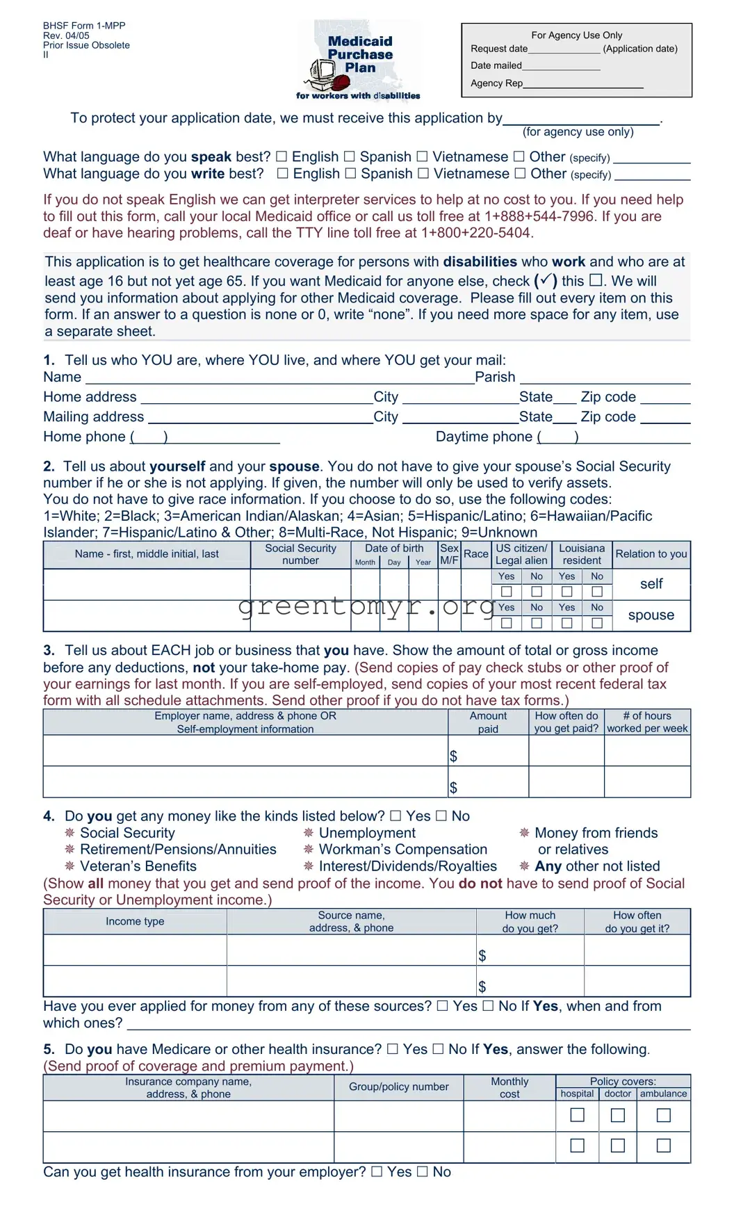 Fill in a Valid Bhsf 1 Mpp Template