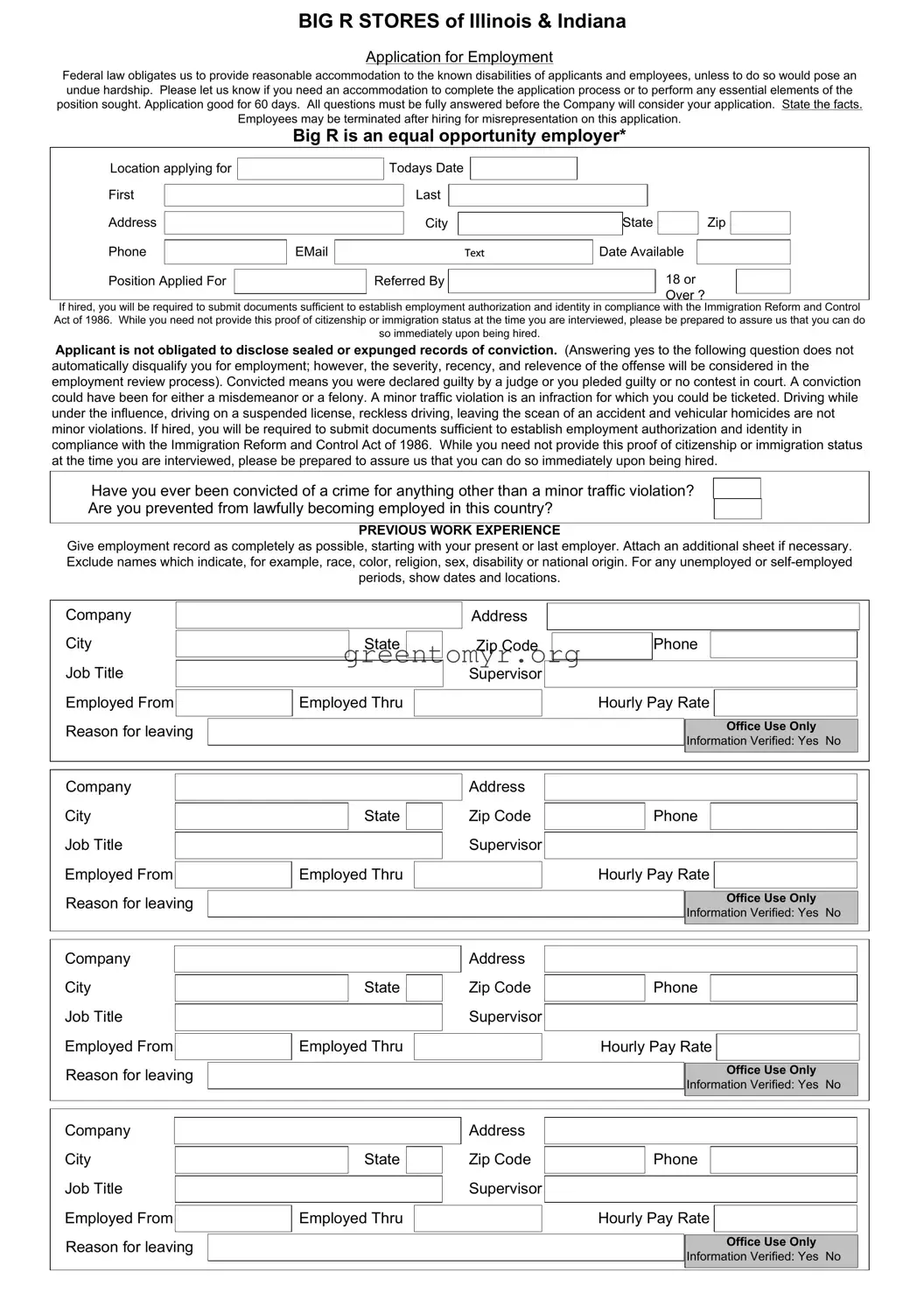 Fill in a Valid Bigronline Com Careers Template