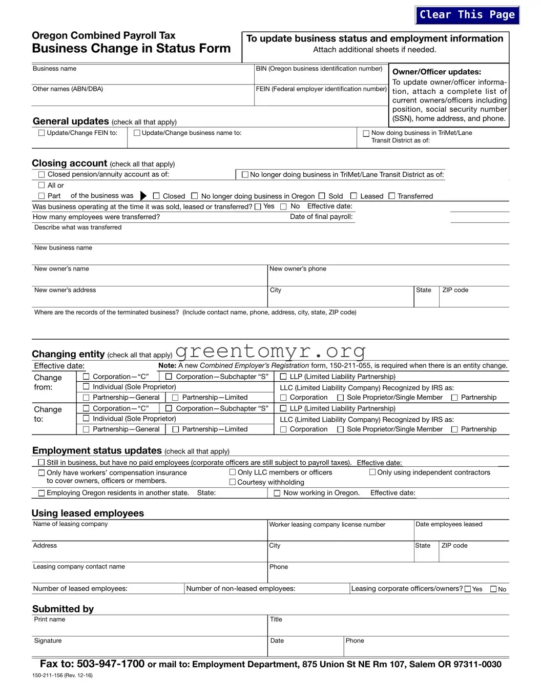 Fill in a Valid Bin Oregon Template
