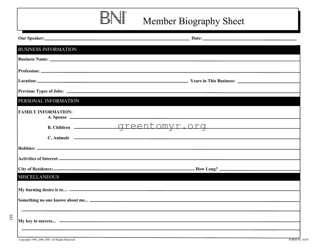 Fill in a Valid Bio Sheet Template