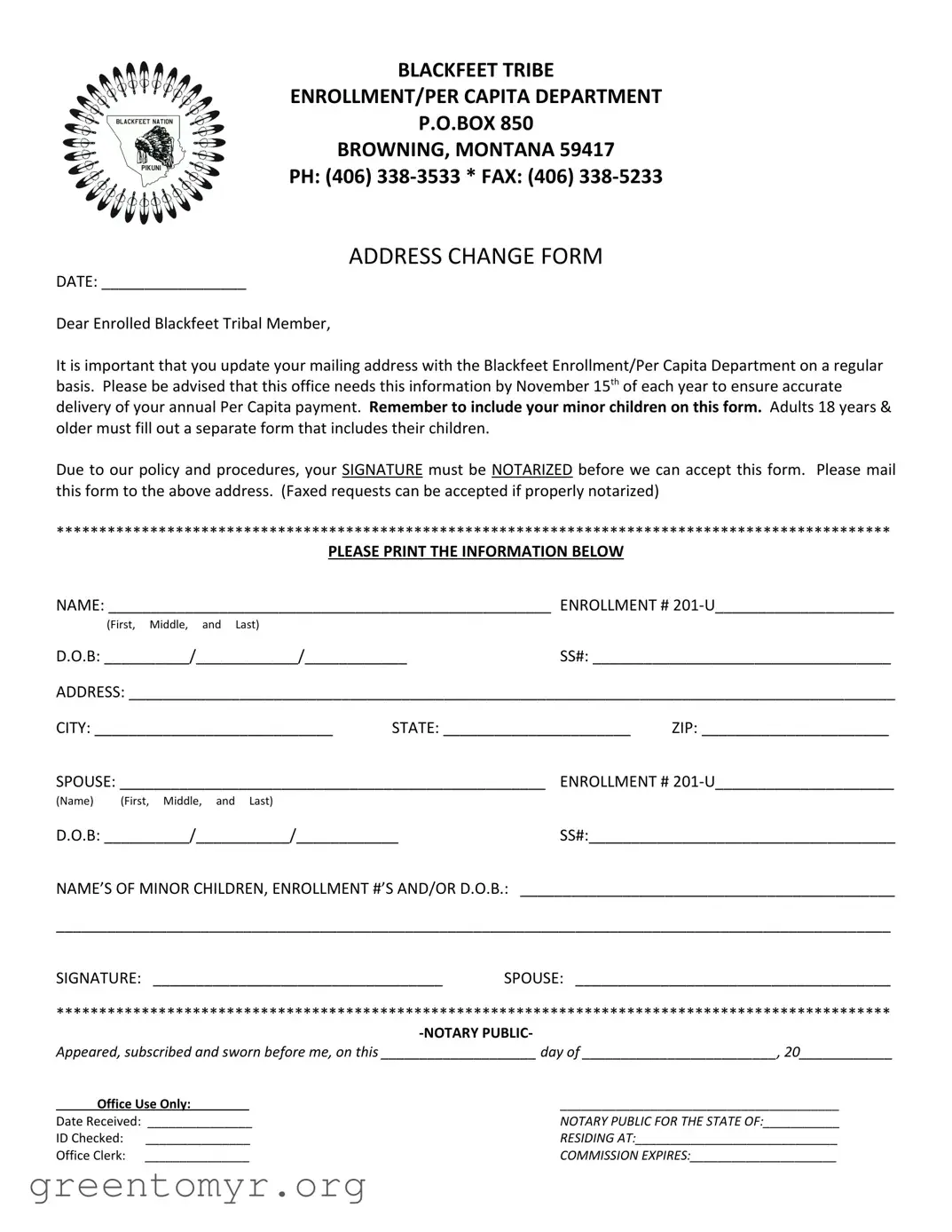 Fill in a Valid Blackfeet Enrollment Template