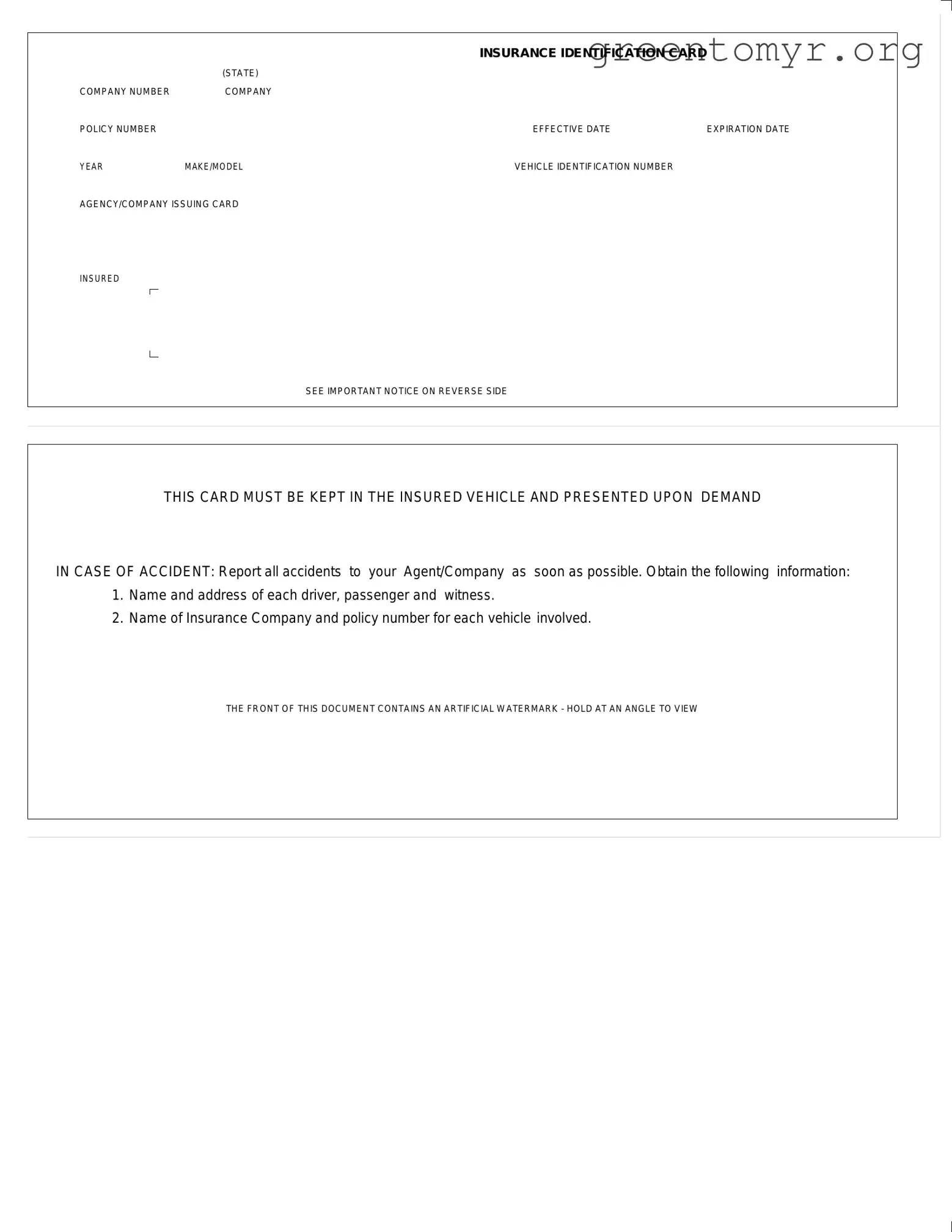 Fill in a Valid Auto Insurance Card Template