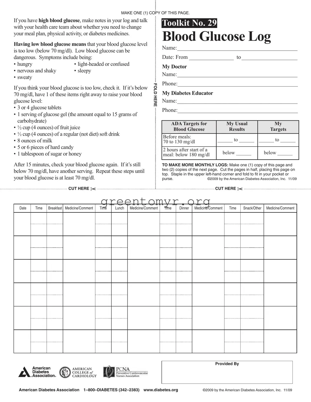 Fill in a Valid Blood Glucose Log Template