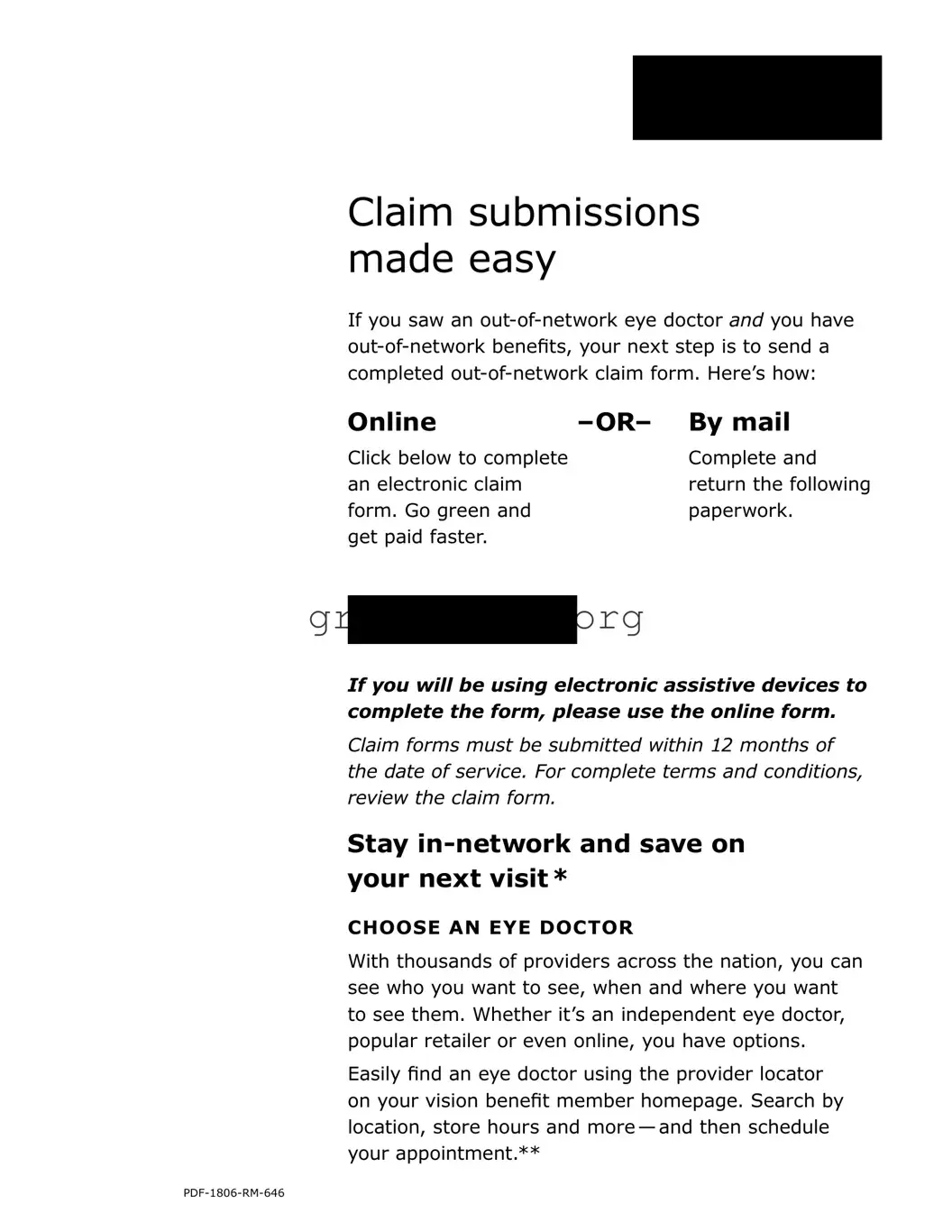 Fill in a Valid Blue Vision Claim Template