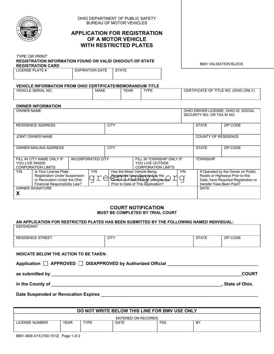 Fill in a Valid Bmv 4808 Template