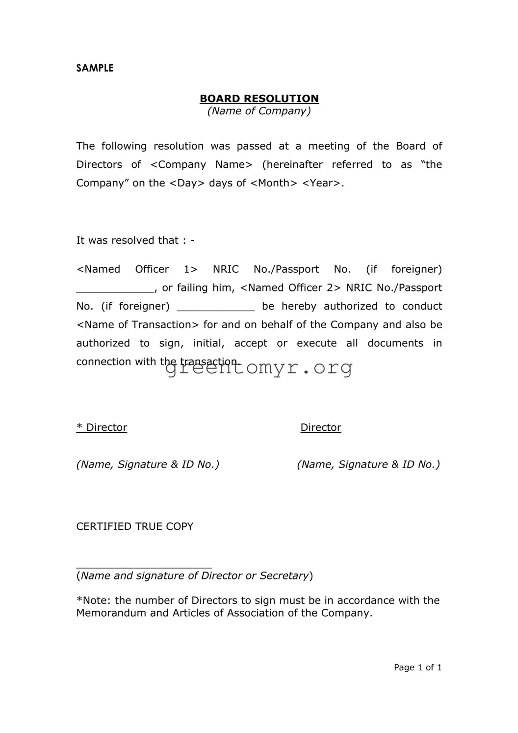 Fill in a Valid Board Resolution Template