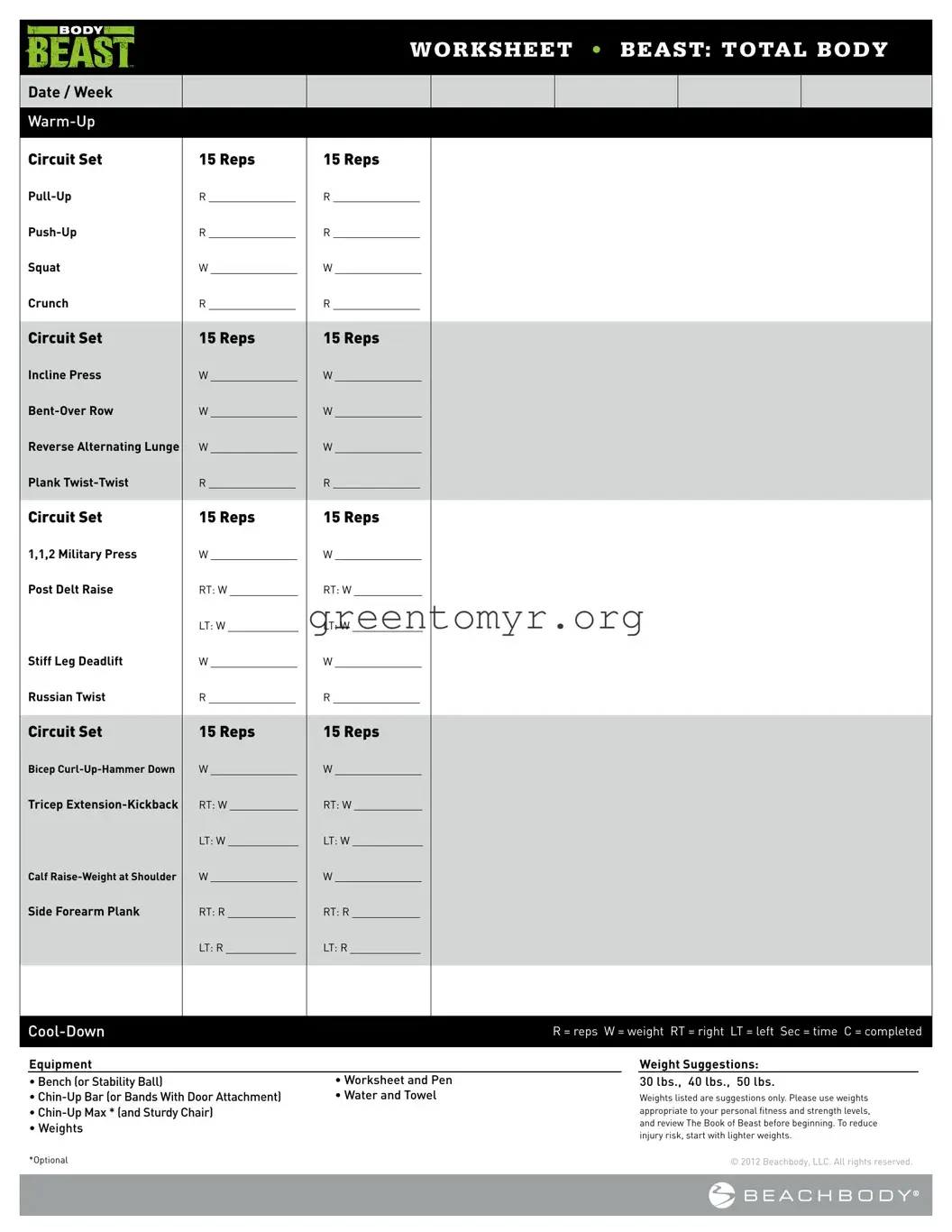 Fill in a Valid Body Beast Workout Sheet Template