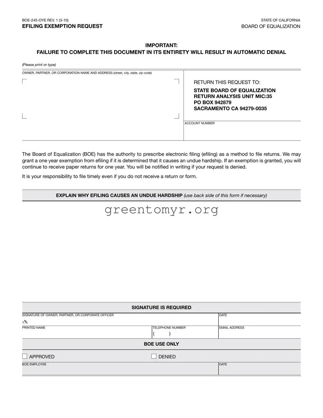 Fill in a Valid Boe 245 Oye Template