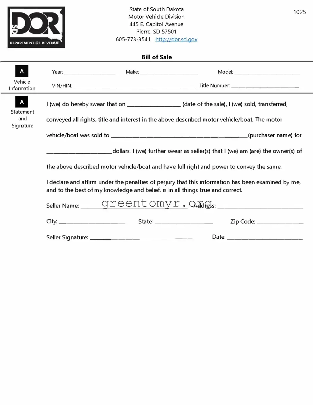 Fill in a Valid BOS 1025 Template