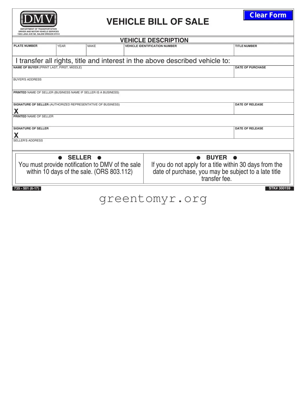 Fill in a Valid BOS 735-501 Template