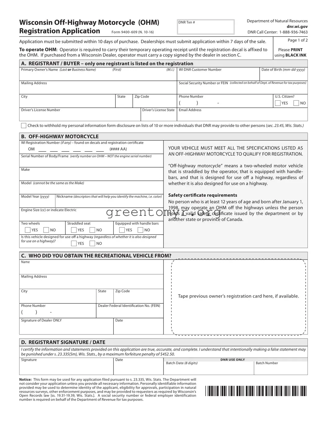 Fill in a Valid BOS 9400-609 Template