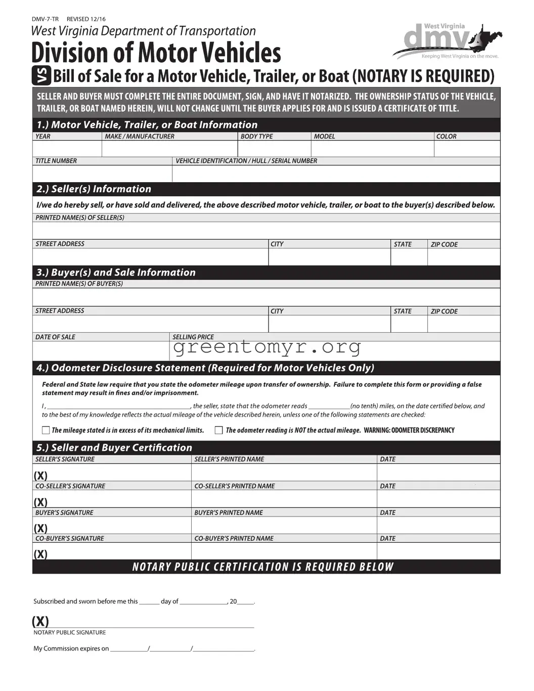 Fill in a Valid BOS DMV-7-TR Template