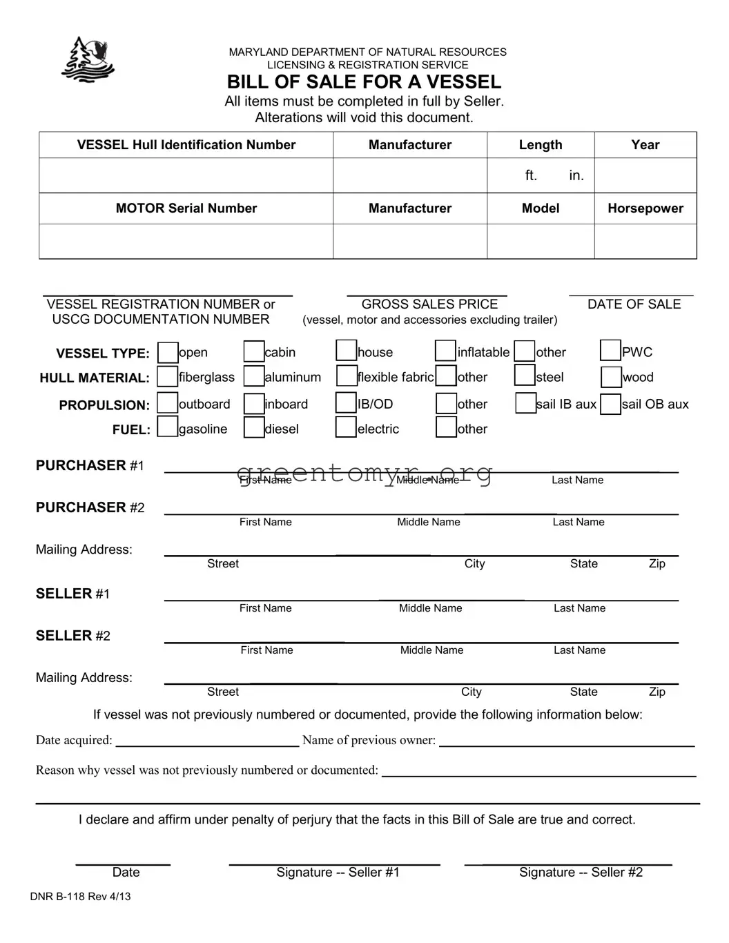 Fill in a Valid BOS DNR B-118 Template