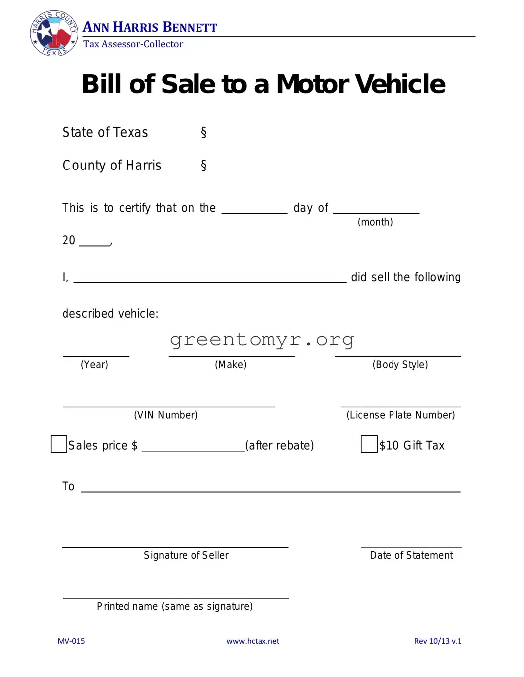 Fill in a Valid BOS MV-015 Template