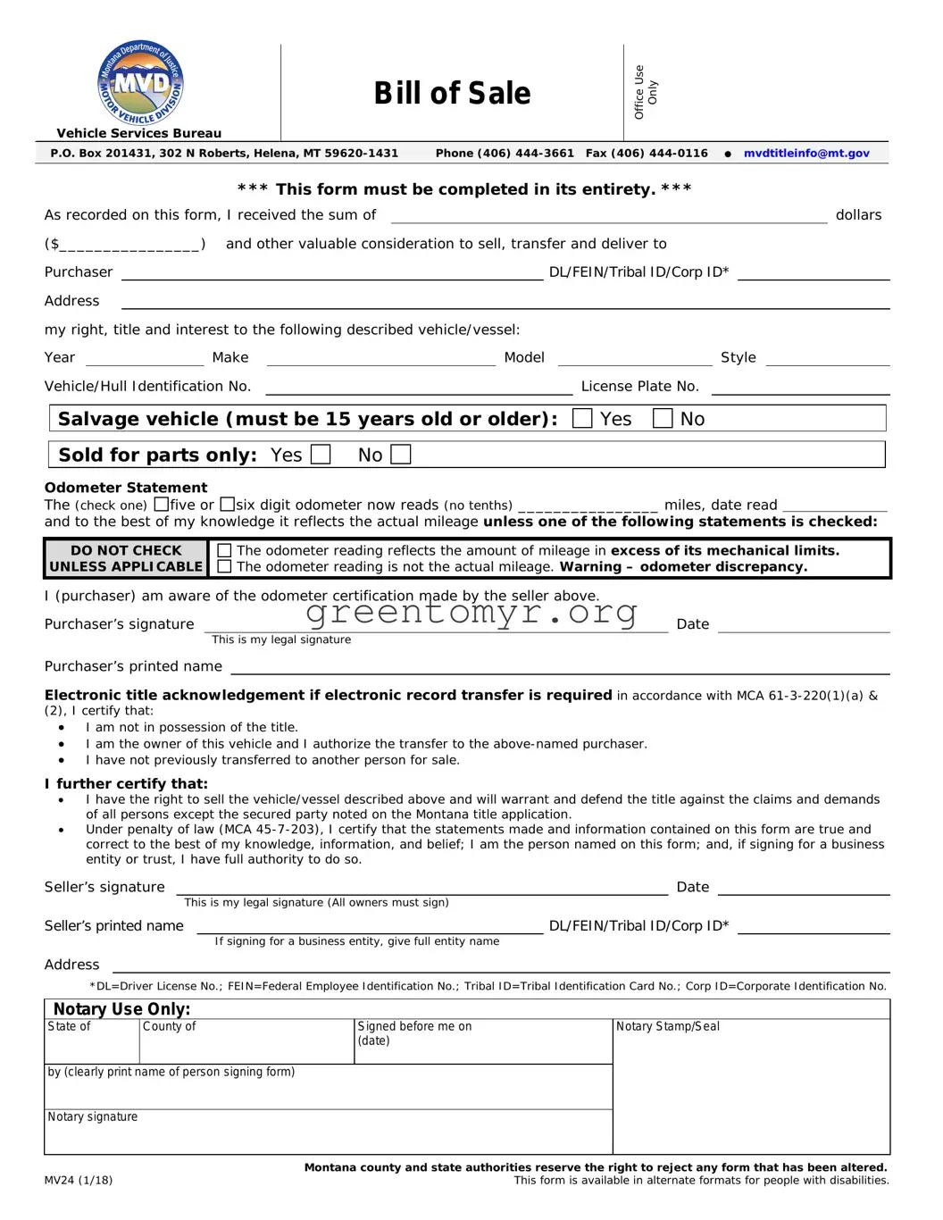 Fill in a Valid BOS MV24 Template