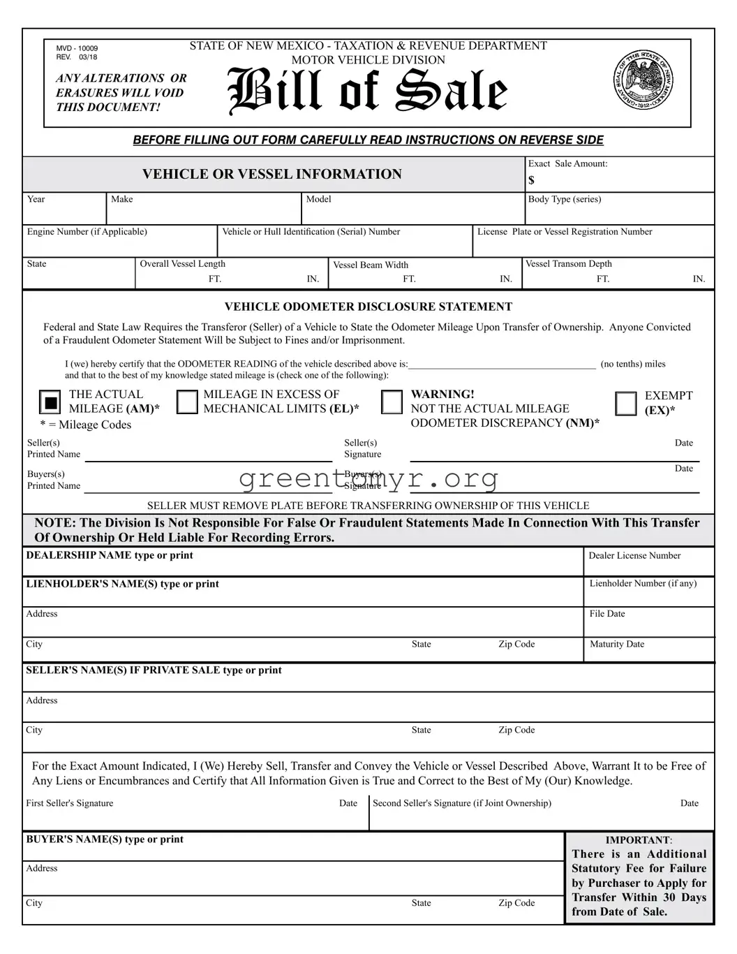 Fill in a Valid BOS MVD-10009 Template