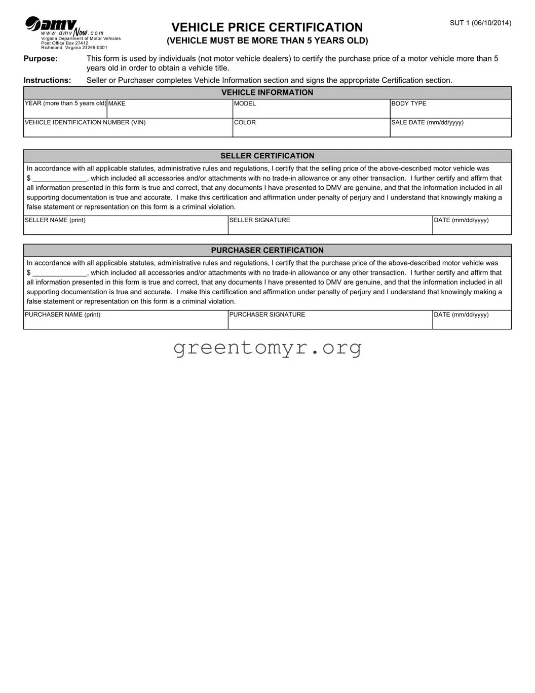 Fill in a Valid BOS SUT 1 Template
