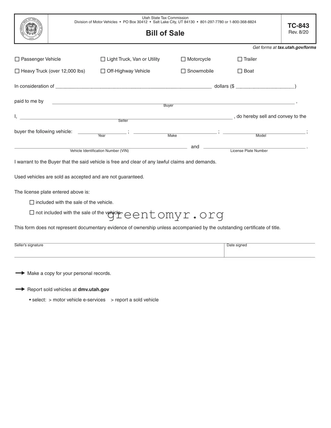 Fill in a Valid BOS TC-843 Template