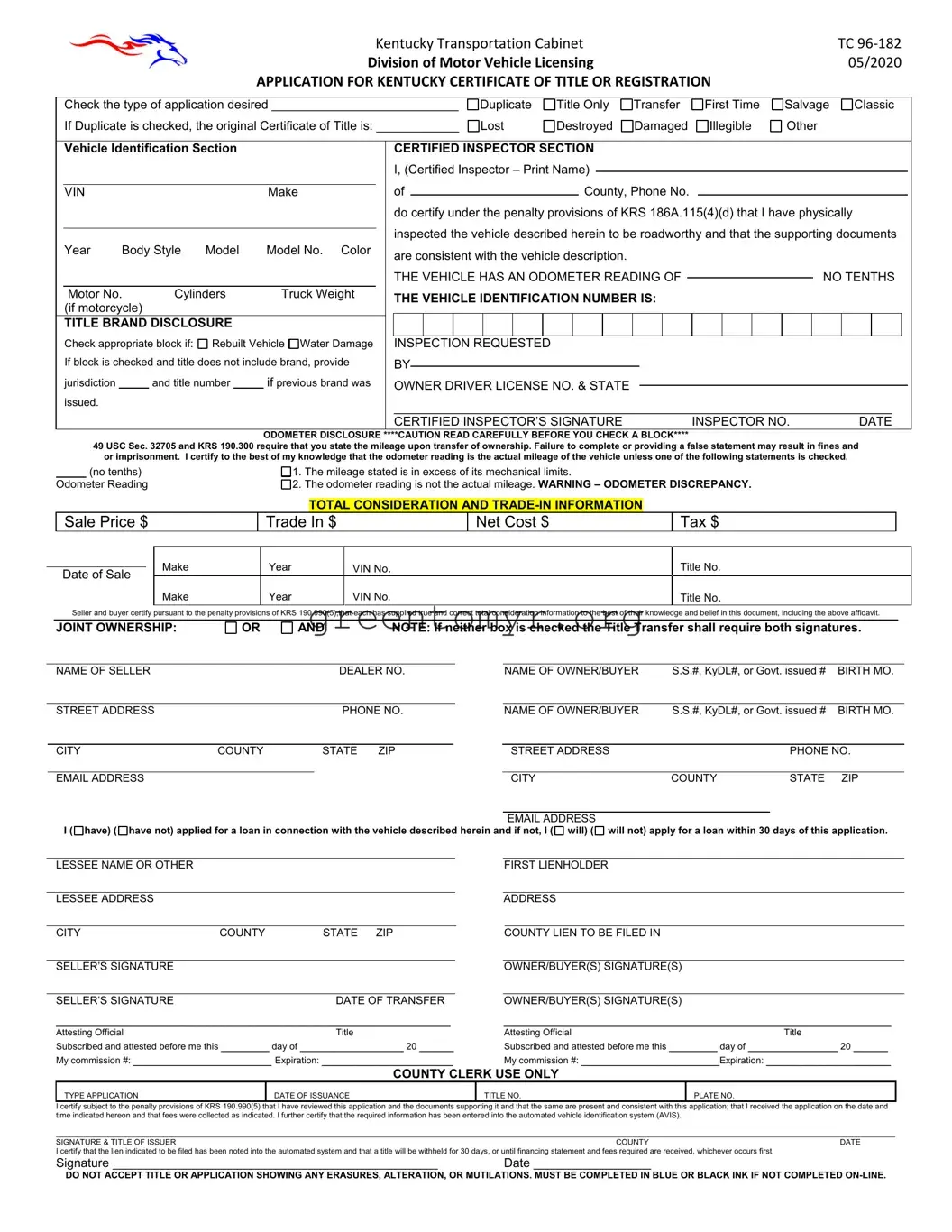 Fill in a Valid BOS TC 96-182 Template