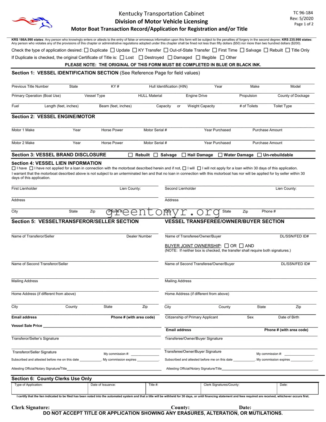 Fill in a Valid BOS TC 96-184 Template