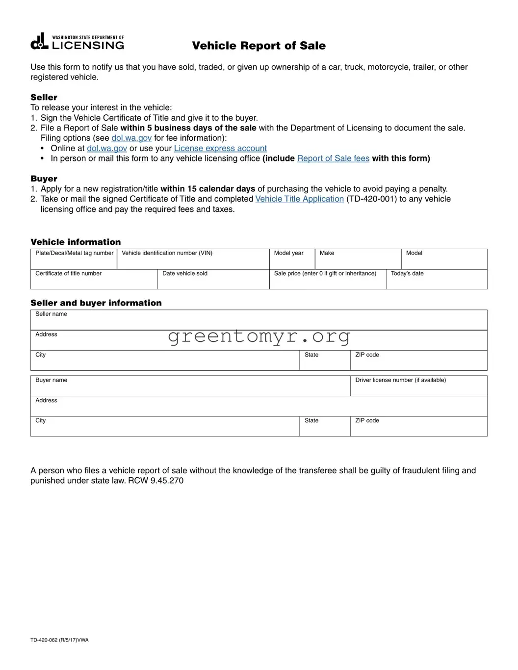 Fill in a Valid BOS TD-420-062 Template