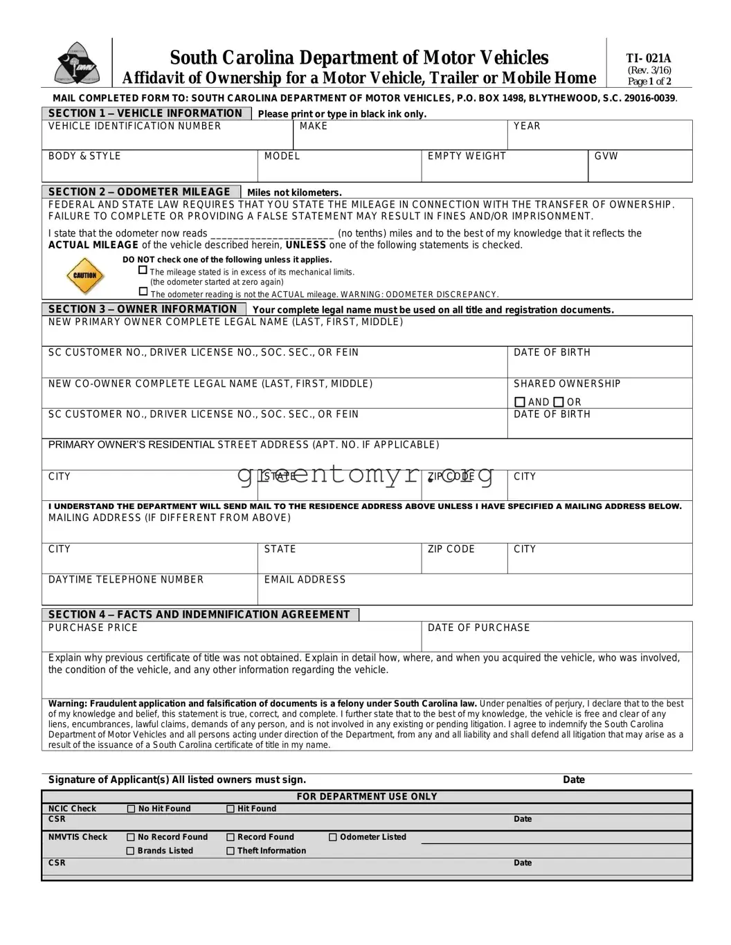 Fill in a Valid BOS TI-021A Template