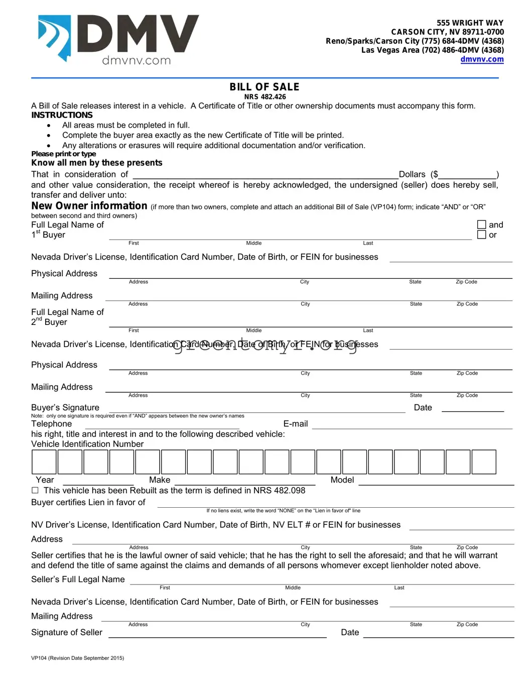 Fill in a Valid BOS VP104 Template