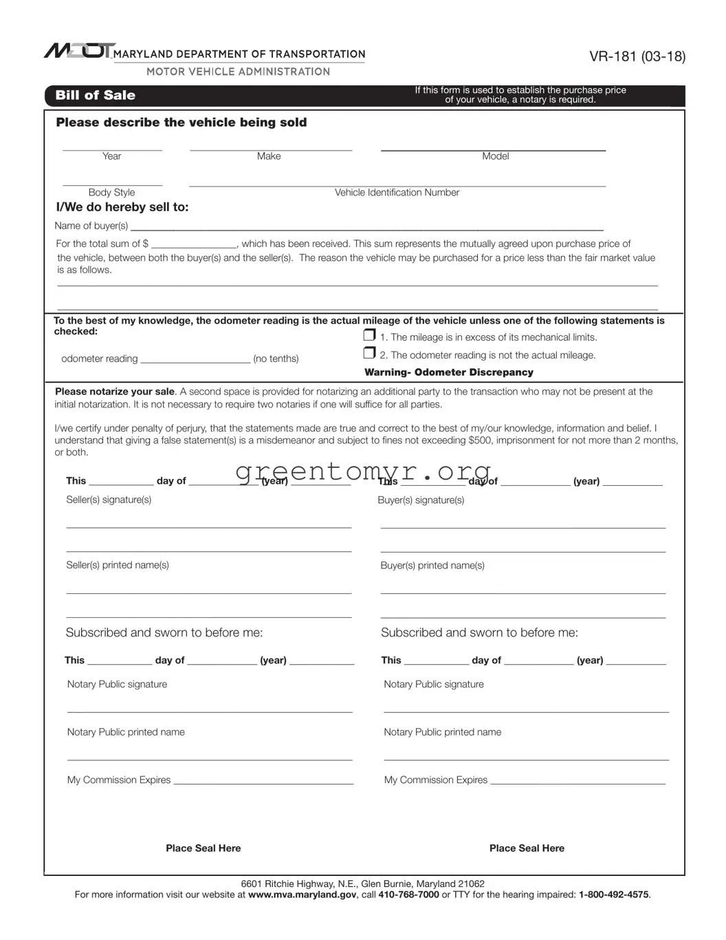 Fill in a Valid BOS Vr-181 Template