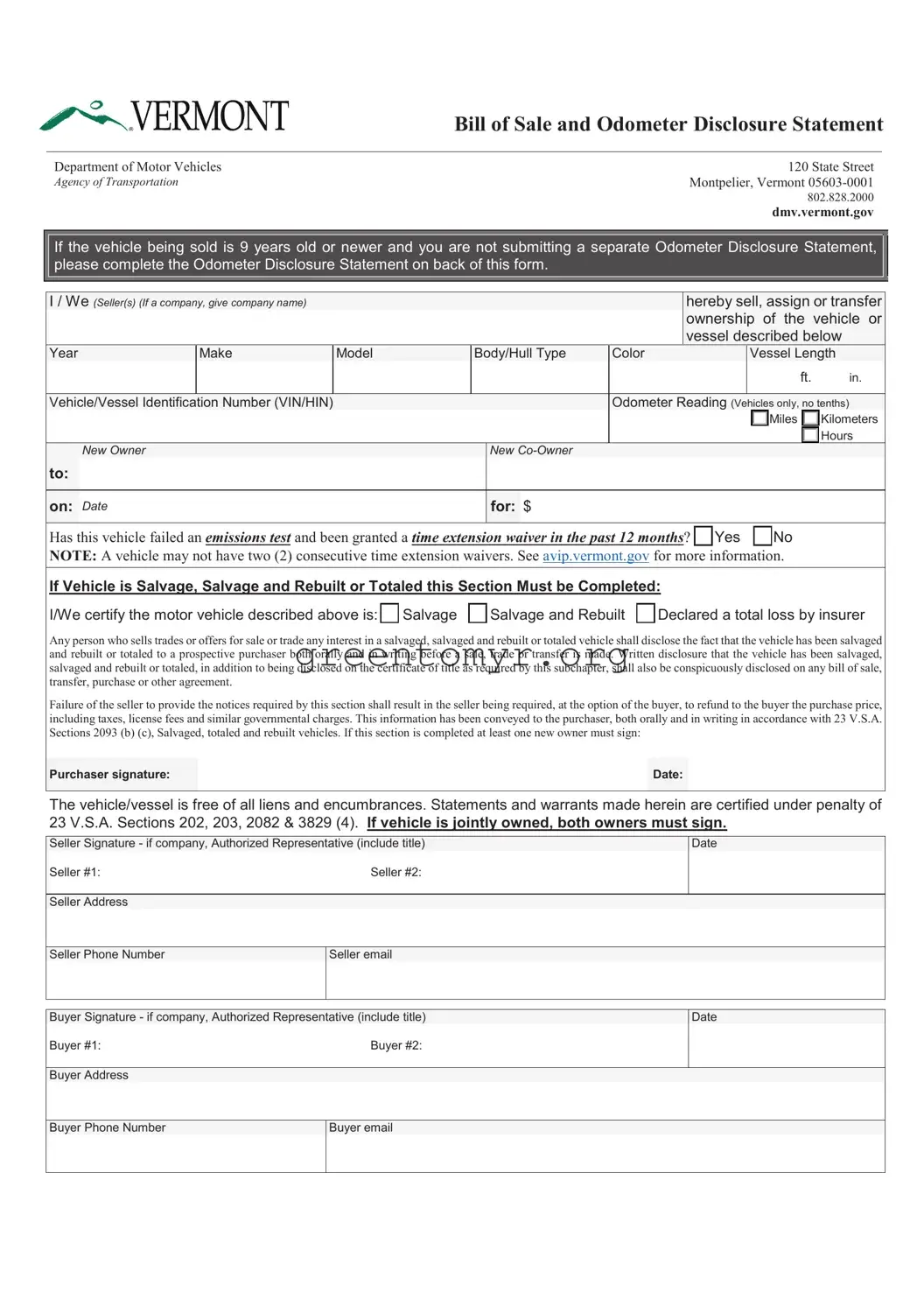 Fill in a Valid BOS VT-005 Template