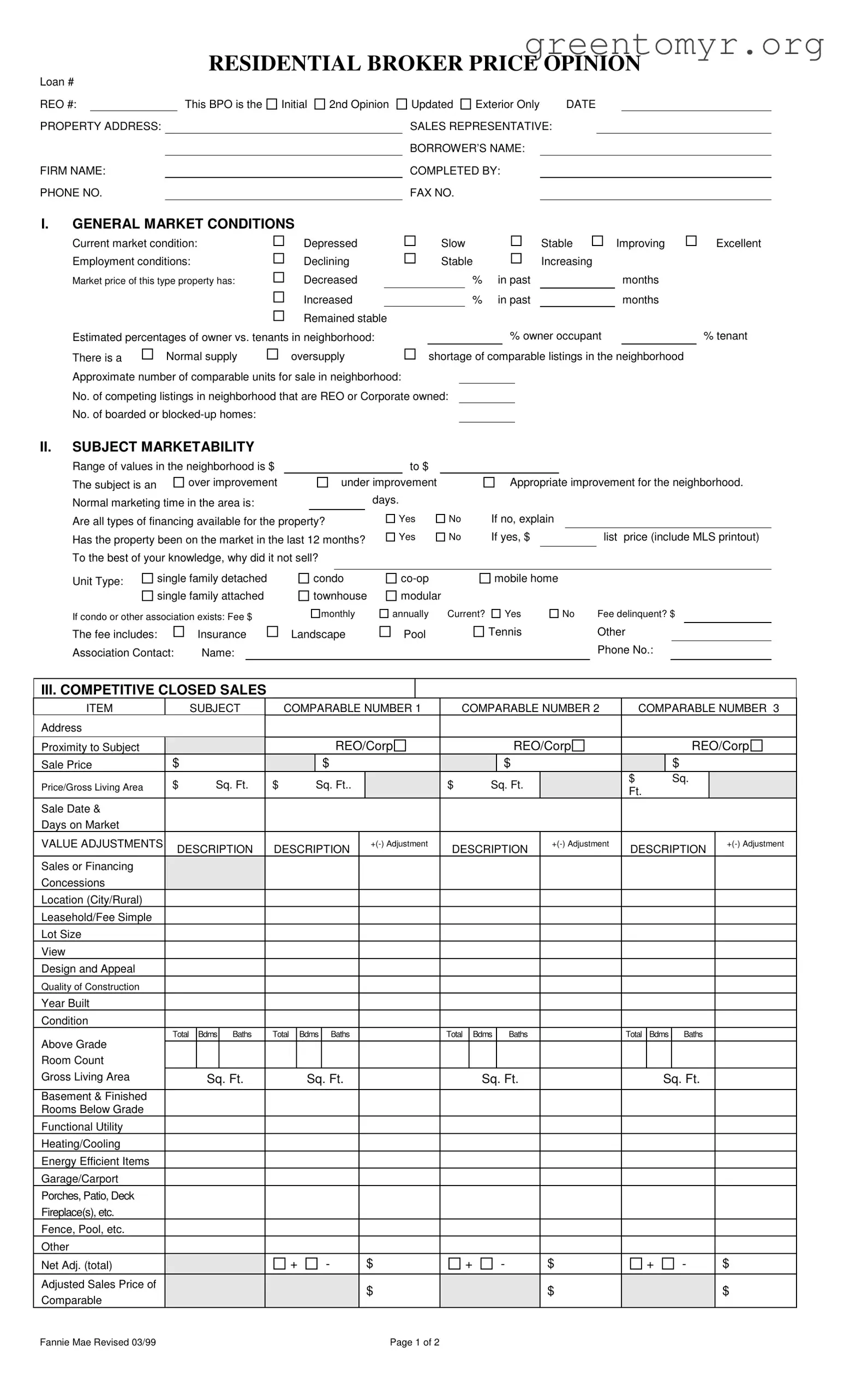 Fill in a Valid Broker Price Opinion Template