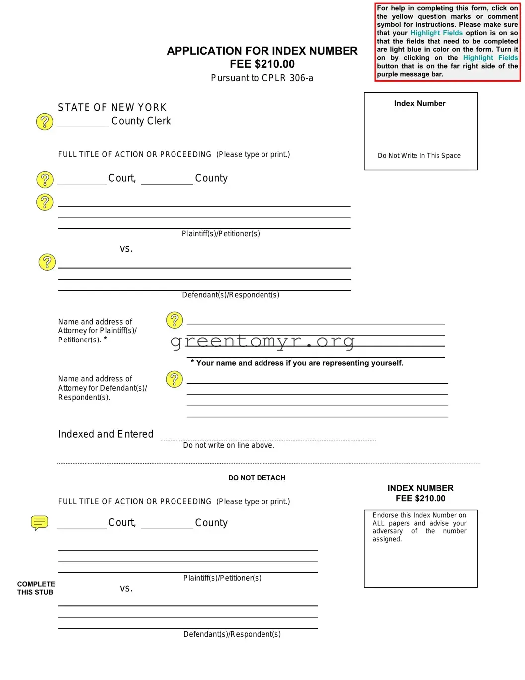 Fill in a Valid Bronx Index Number Template